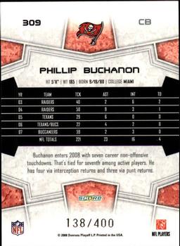 2008 Score - Gold Zone #309 Phillip Buchanon Back