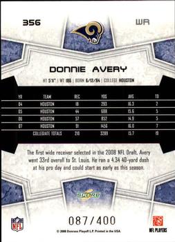 2008 Score - Gold Zone #356 Donnie Avery Back