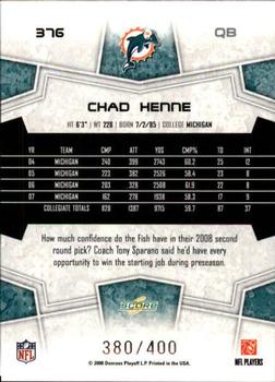 2008 Score - Gold Zone #376 Chad Henne Back