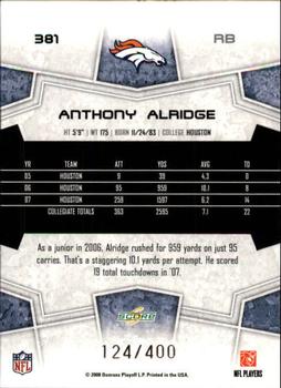 2008 Score - Gold Zone #381 Anthony Alridge Back