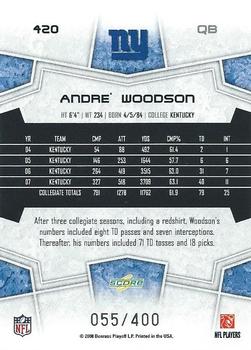 2008 Score - Gold Zone #420 Andre Woodson Back