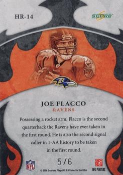 2008 Score - Hot Rookies End Zone #HR-14 Joe Flacco Back