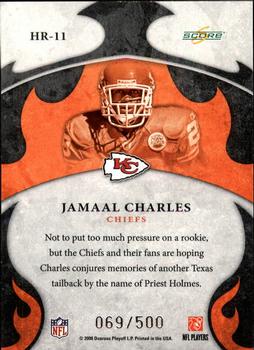 2008 Score - Hot Rookies Gold Zone #HR-11 Jamaal Charles Back