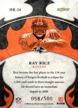 2008 Score - Hot Rookies Gold Zone #HR-24 Ray Rice Back