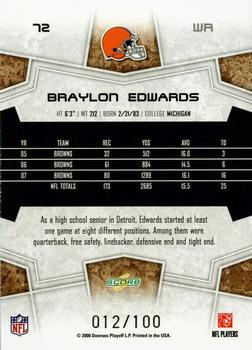 2008 Score - Red Zone #72 Braylon Edwards Back
