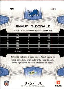 2008 Score - Red Zone #99 Shaun McDonald Back