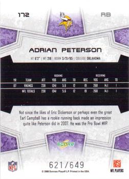 2008 Score - Scorecard #172 Adrian Peterson Back