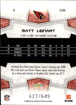 2008 Score - Scorecard #1 Matt Leinart Back