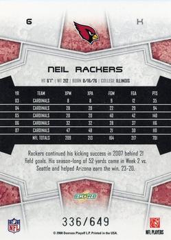 2008 Score - Scorecard #6 Neil Rackers Back