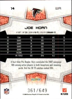 2008 Score - Scorecard #14 Joe Horn Back
