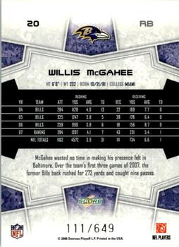 2008 Score - Scorecard #20 Willis McGahee Back