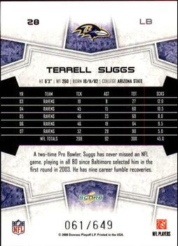 2008 Score - Scorecard #28 Terrell Suggs Back