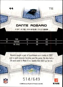 2008 Score - Scorecard #44 Dante Rosario Back