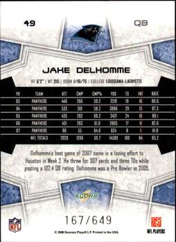 2008 Score - Scorecard #49 Jake Delhomme Back