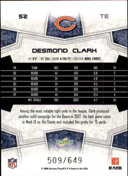 2008 Score - Scorecard #52 Desmond Clark Back