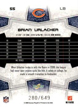 2008 Score - Scorecard #55 Brian Urlacher Back