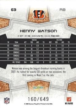 2008 Score - Scorecard #63 Kenny Watson Back