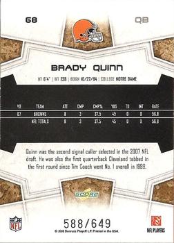 2008 Score - Scorecard #68 Brady Quinn Back