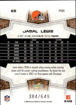 2008 Score - Scorecard #69 Jamal Lewis Back