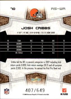 2008 Score - Scorecard #70 Josh Cribbs Back