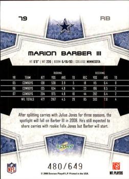 2008 Score - Scorecard #79 Marion Barber Back