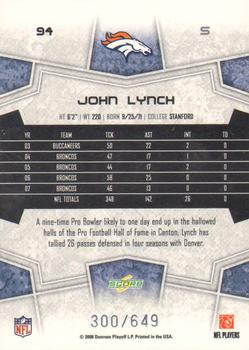 2008 Score - Scorecard #94 John Lynch Back