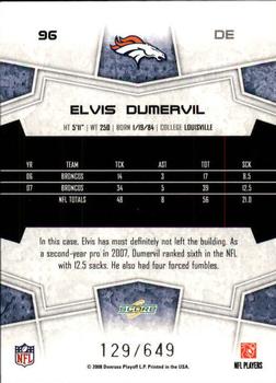 2008 Score - Scorecard #96 Elvis Dumervil Back