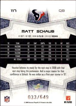 2008 Score - Scorecard #117 Matt Schaub Back