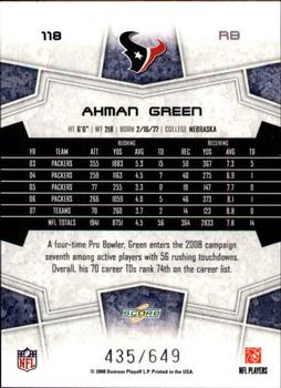 2008 Score - Scorecard #118 Ahman Green Back