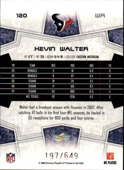 2008 Score - Scorecard #120 Kevin Walter Back