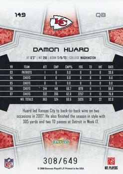 2008 Score - Scorecard #149 Damon Huard Back