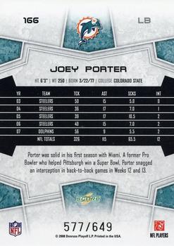 2008 Score - Scorecard #166 Joey Porter Back