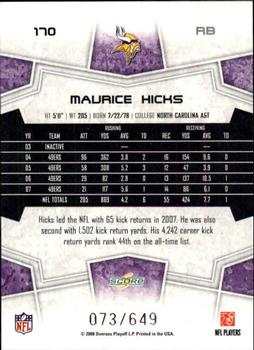 2008 Score - Scorecard #170 Maurice Hicks Back