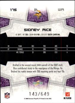 2008 Score - Scorecard #175 Sidney Rice Back