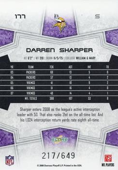 2008 Score - Scorecard #177 Darren Sharper Back