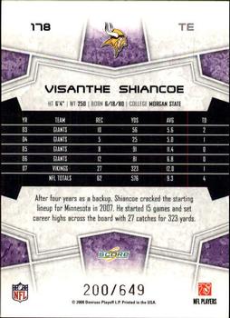 2008 Score - Scorecard #178 Visanthe Shiancoe Back