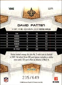 2008 Score - Scorecard #196 David Patten Back