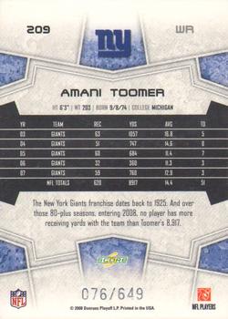 2008 Score - Scorecard #209 Amani Toomer Back