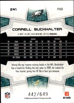 2008 Score - Scorecard #241 Correll Buckhalter Back