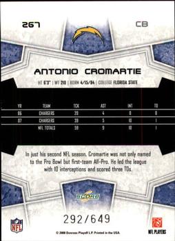 2008 Score - Scorecard #267 Antonio Cromartie Back