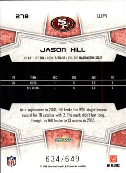 2008 Score - Scorecard #278 Jason Hill Back