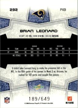 2008 Score - Scorecard #292 Brian Leonard Back