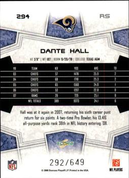 2008 Score - Scorecard #294 Dante Hall Back
