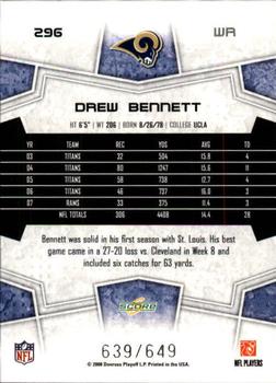 2008 Score - Scorecard #296 Drew Bennett Back