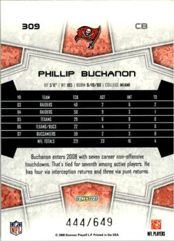 2008 Score - Scorecard #309 Phillip Buchanon Back