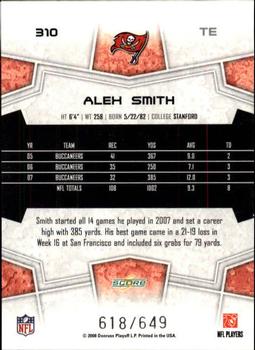 2008 Score - Scorecard #310 Alex Smith Back