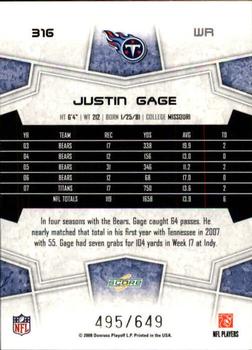 2008 Score - Scorecard #316 Justin Gage Back