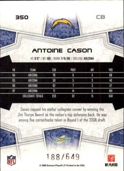 2008 Score - Scorecard #350 Antoine Cason Back