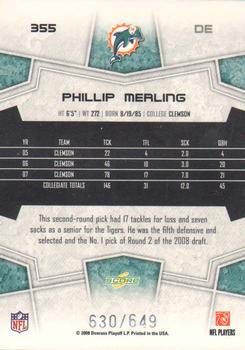 2008 Score - Scorecard #355 Phillip Merling Back