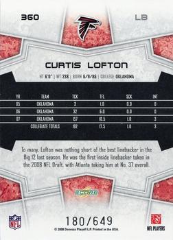 2008 Score - Scorecard #360 Curtis Lofton Back